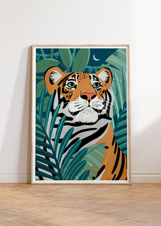 Tiger Moon Art Print | Animal Art Print | Kid's Decor | Kid's Room Wall Art