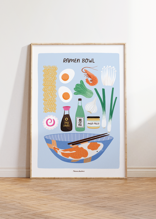 Ramen Bowl Art Print | Recipe Print | Kitchen Wall Art