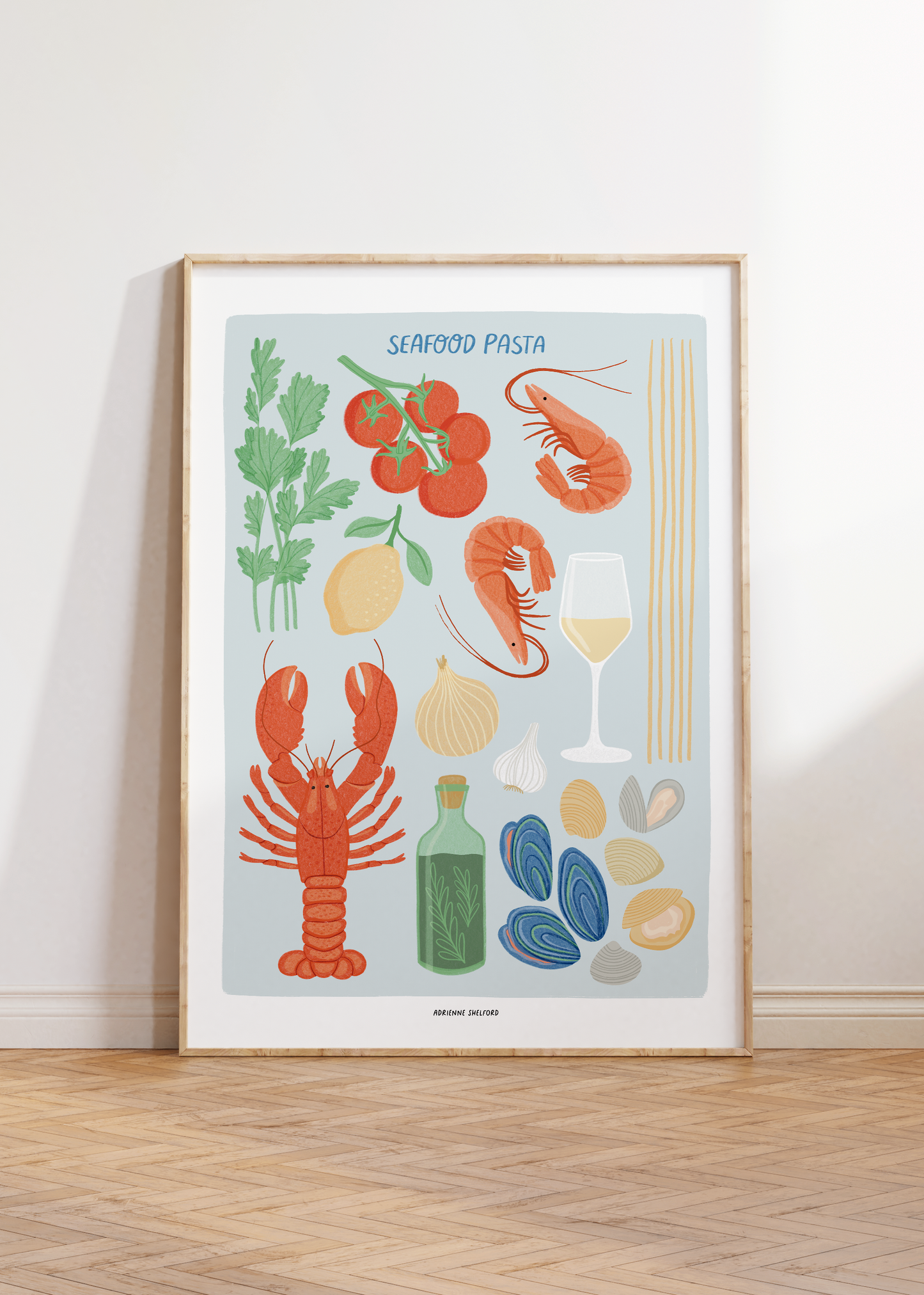 Seafood Pasta Art Print | Pasta Recipe | Kitchen Wall Art